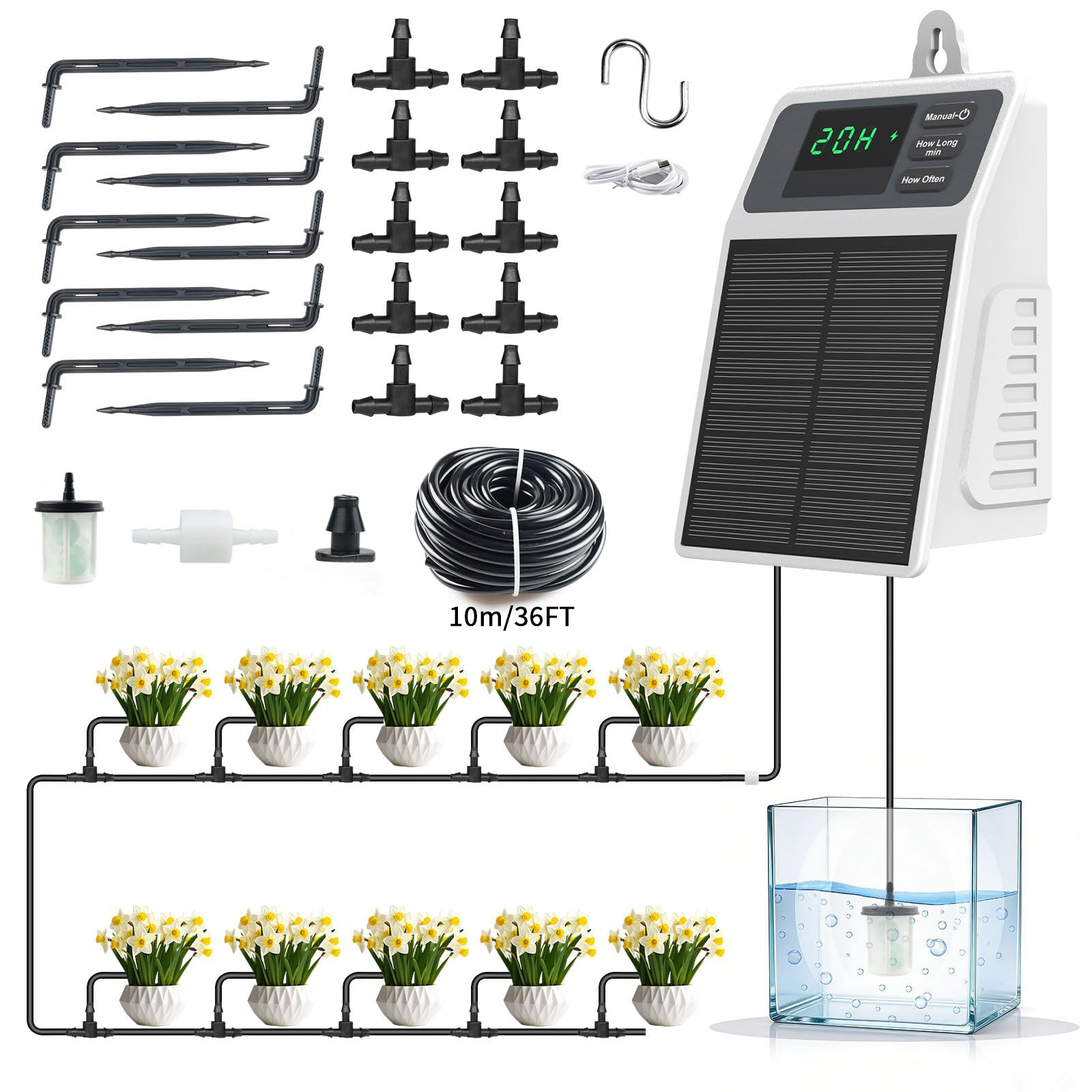 Drip Irrigation System Automatic Kit - Upgraded Solar Drip Irrigation System Automatic